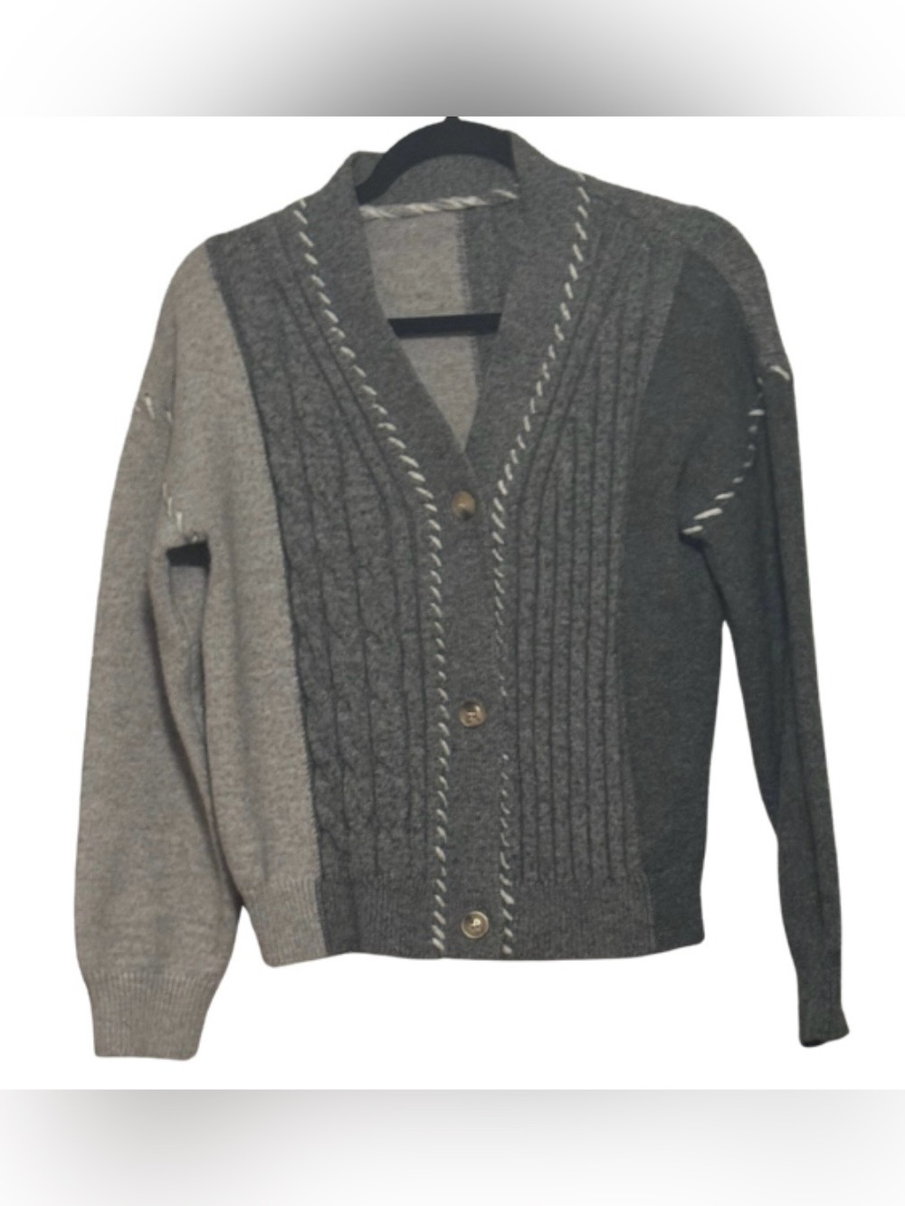 Gray Colorblock Cable Knit Cardigan Sweater LIKE NEW